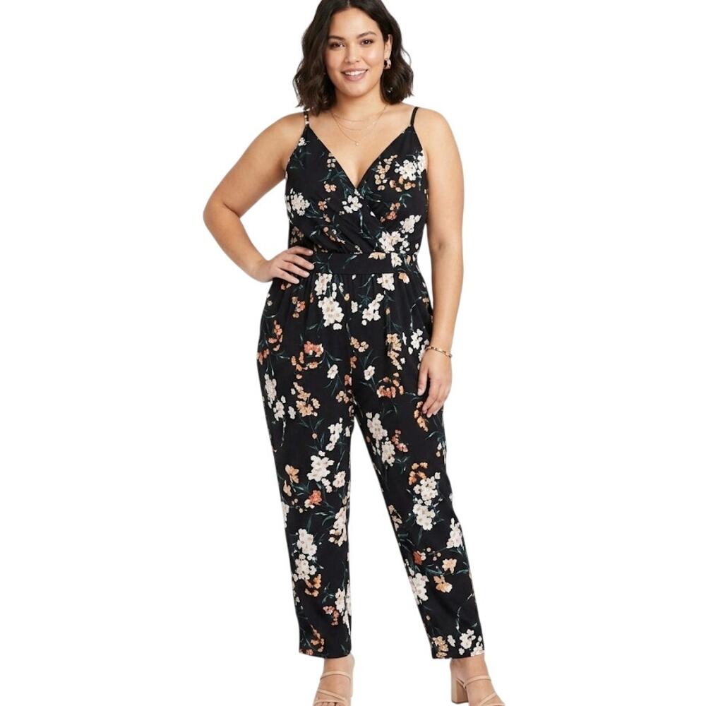 Kaileigh Vintage-Inspired Floral Jumpsuit Summer Vacation Plus Size XL